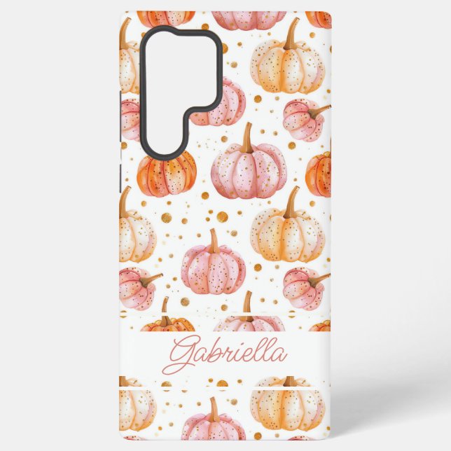 Coque Samsung Galaxy Motif Citrouille aquarelle avec nom (Verso)