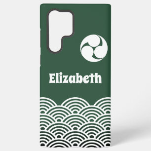 Coque Samsung Galaxy Motif classique vert japonais vague avec votre nom
