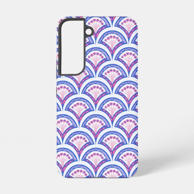 Coque Samsung Galaxy motif damassé floral bleu (Verso)