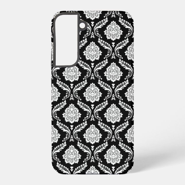 Coque Samsung Galaxy Motif Damassé Rococo Blanc sur Noir  (Verso)