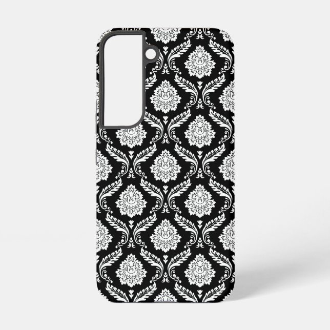 Coque Samsung Galaxy Motif Damassé Rococo Blanc sur Noir  (Verso)
