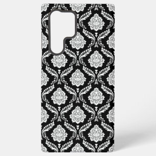 Coque Samsung Galaxy Motif Damassé Rococo Blanc sur Noir