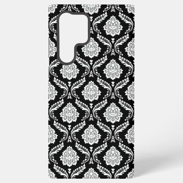 Coque Samsung Galaxy Motif Damassé Rococo Blanc sur Noir  (Verso)