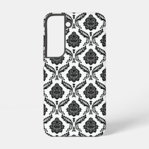 Coque Samsung Galaxy Motif Damassé Rococo Noir sur Blanc