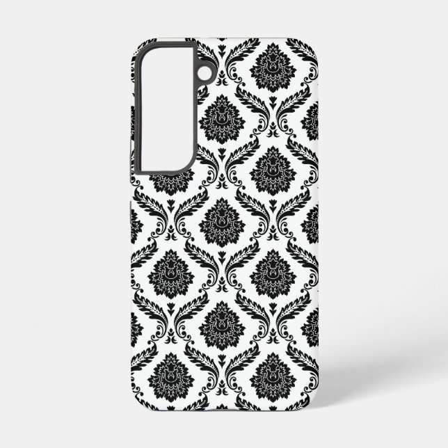 Coque Samsung Galaxy Motif Damassé Rococo Noir sur Blanc (Verso)