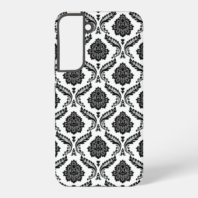 Coque Samsung Galaxy Motif Damassé Rococo Noir sur Blanc (Verso)