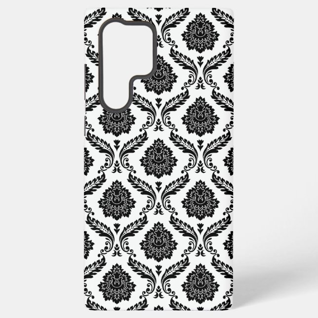 Coque Samsung Galaxy Motif Damassé Rococo Noir sur Blanc (Verso)