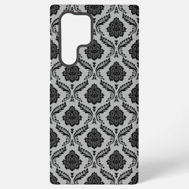 Coque Samsung Galaxy Motif Damassé Rococo Noir sur Gris (Verso)