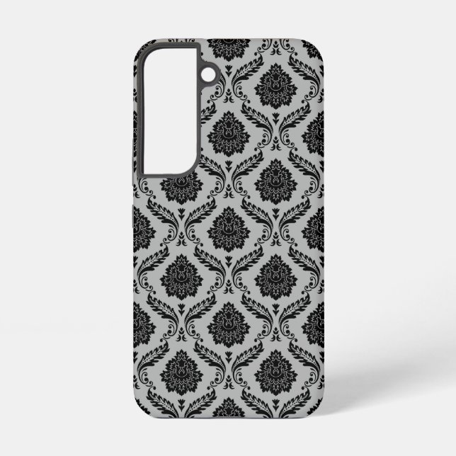 Coque Samsung Galaxy Motif Damassé Rococo Noir sur Gris (Verso)