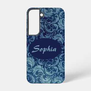 Coque Samsung Galaxy Motif damassé vintage bleu élégant