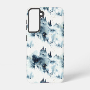 Coque Samsung Galaxy Motif d'aquarelle de la forêt bleue de minuit