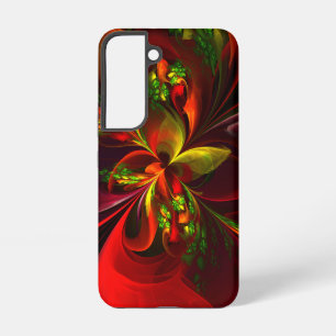 Coque Samsung Galaxy Motif d'art abstrait floral rouge vert moderne #05