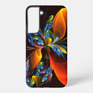 Coque Samsung Galaxy Motif d'art abstrait moderne floral orange bleu #0