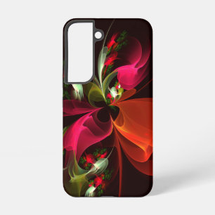 Coque Samsung Galaxy Motif d'art abstrait moderne floral rouge et vert