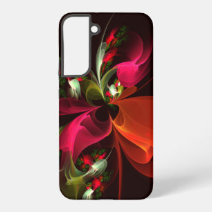 Coque Samsung Galaxy Motif d'art abstrait moderne floral rouge vert #02