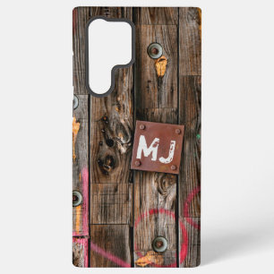 Coque Samsung Galaxy Motif de bois rustique industriel monogramme