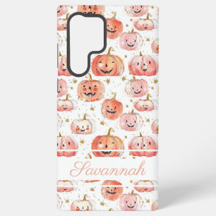 Coque Samsung Galaxy Motif de citrouille à l'aquarelle avec nom