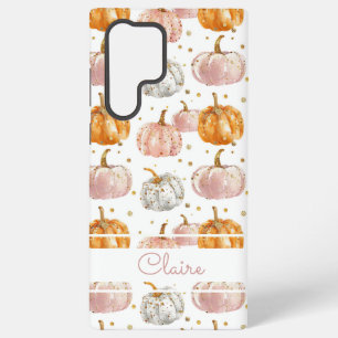 Coque Samsung Galaxy Motif de citrouille à l'aquarelle avec nom