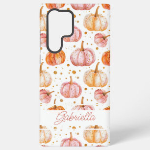 Coque Samsung Galaxy Motif de citrouille à l'aquarelle avec nom