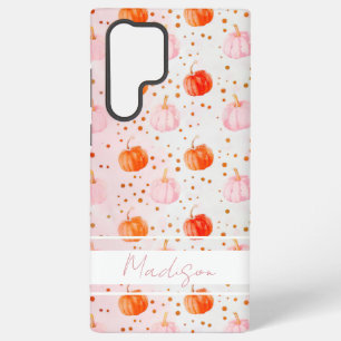 Coque Samsung Galaxy Motif de citrouille à l'aquarelle avec nom