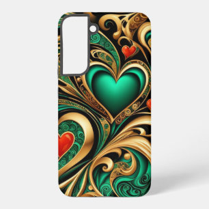 Coque Samsung Galaxy Motif de cœurs tourbillonnants répétitifs Émeraude