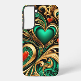 Coque Samsung Galaxy Motif de cœurs tourbillonnants répétitifs Émeraude