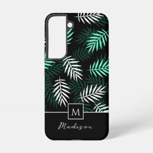 Coque Samsung Galaxy Motif de feuilles vertes à monogramme moderne