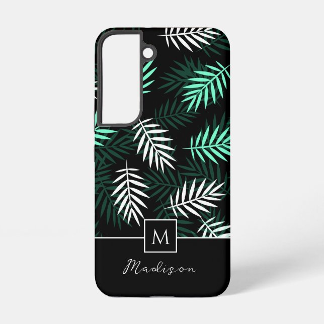 Coque Samsung Galaxy Motif de feuilles vertes à monogramme moderne (Verso)