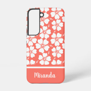 Coque Samsung Galaxy Motif de fleur d'hibiscus blanc corail tendance