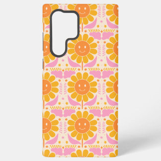 Coque Samsung Galaxy Motif de Fleur Joyeux Rose Jaune Rétro