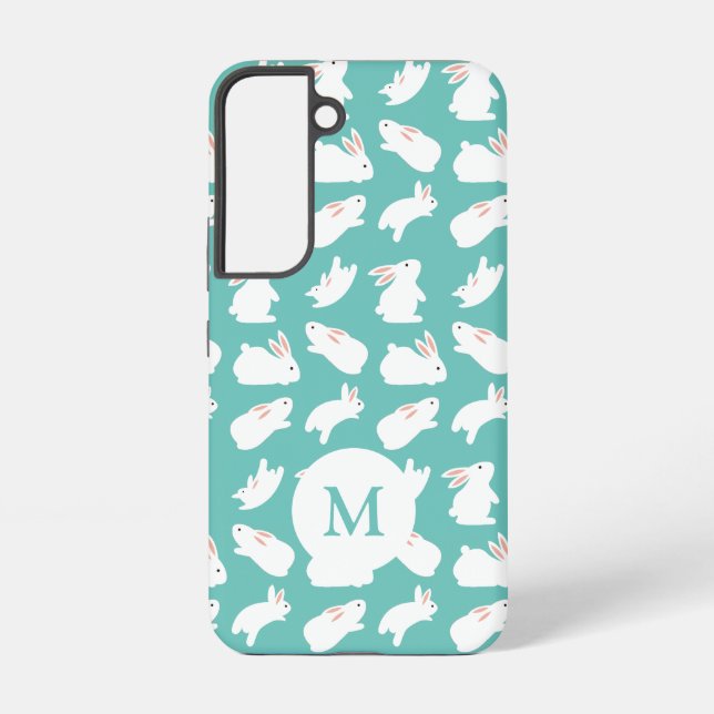 Coque Samsung Galaxy Motif de lapin mignon sur monogramme sarcelle (Verso)