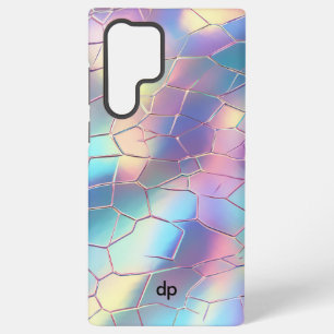 Coque Samsung Galaxy Motif de monogramme de fond en feuille holographiq