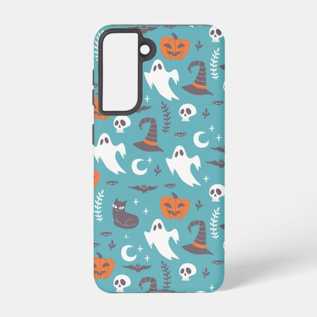 Coque Samsung Galaxy Motif d'Halloween Turquoise amusant (Verso)