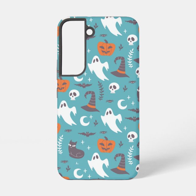 Coque Samsung Galaxy Motif d'Halloween Turquoise amusant (Verso)