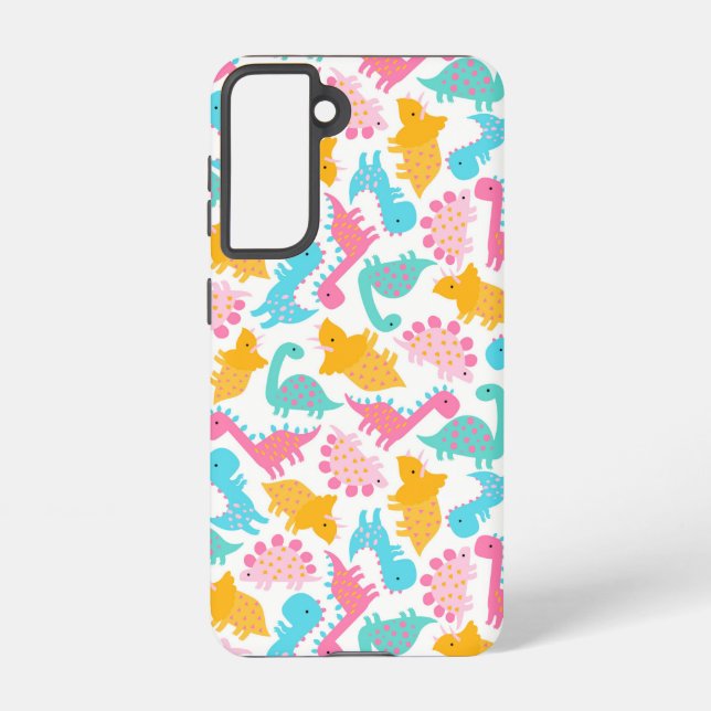 Coque Samsung Galaxy Motif Dinosaur rose et Turquoise (Verso)