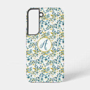 Coque Samsung Galaxy Motif feuille bleue et or avec initiales