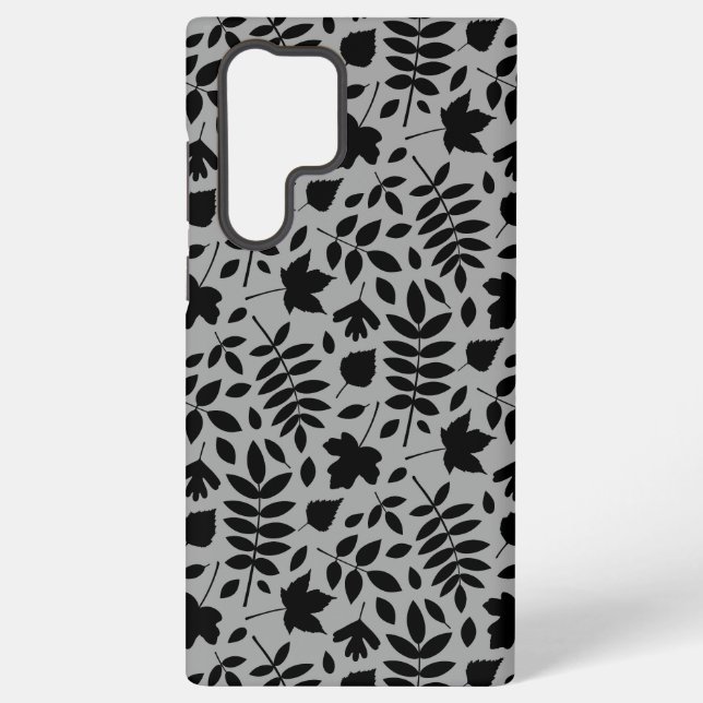 Coque Samsung Galaxy Motif Feuille tombé noir sur gris (Verso)