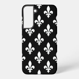 Coque Samsung Galaxy Motif Fleur de Lis, Royal Français, Blanc sur Noir