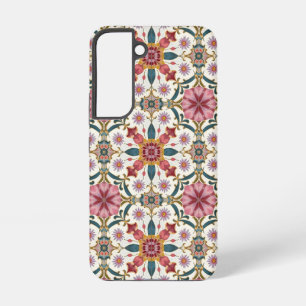 Coque Samsung Galaxy Motif floral boho en rouge, rose et sarcelle