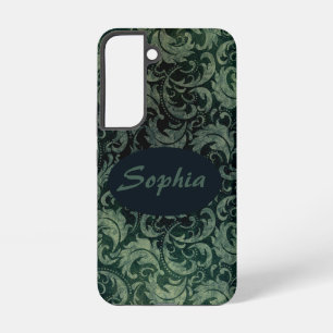 Coque Samsung Galaxy Motif floral damassé vert élégant vintage