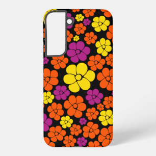 Coque Samsung Galaxy Motif floral - Noir, Rose, Orange et Jaune