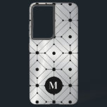 Coque Samsung Galaxy Motif géométrique noir argent arrière - plan métal<br><div class="desc">Une image élégante d'arrière - plan métallique argenté avec un motif géométrique noir. monogramme facultatif.</div>