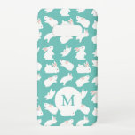 Coque Samsung Galaxy S10E Motif lapin mou sur Monogramme Turquoise<br><div class="desc">Adorable motif lapin blanc sur turquoise (vous pouvez customiser la couleur arrière - plan)</div>