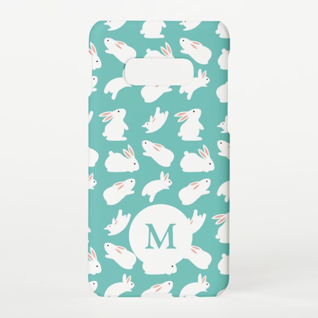 Coque Samsung Galaxy Motif lapin mou sur Monogramme Turquoise (Dos)