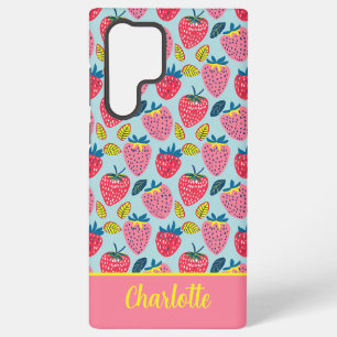 Coque Samsung Galaxy Motif mignon fraise avec nom personnalisé