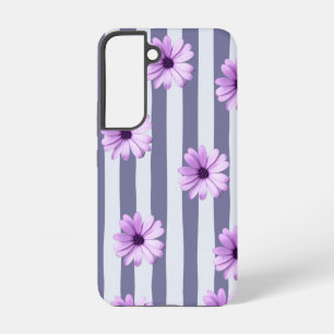 Coque Samsung Galaxy Motif rayé avec des marguerites violettes