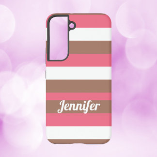 Coque Samsung Galaxy Motif rayé Brown rose blanc Personnaliser