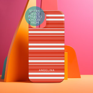 Coque Samsung Galaxy Motif rayé orange et blanc avec nom personnalisé