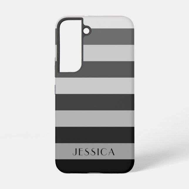 Coque Samsung Galaxy Motif Rayures Grises Moderne Nom (Verso)