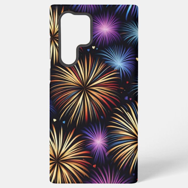 Coque Samsung Galaxy Motif répétitif Fireworks and Hearts (Verso)